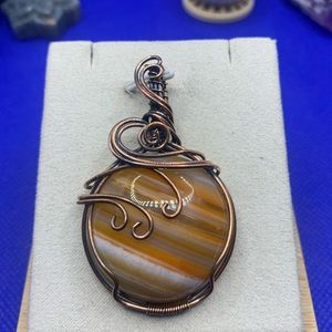Beautiful Banded Agate Copoer Wire Wrapped Pendant with Your Choice of Chains!